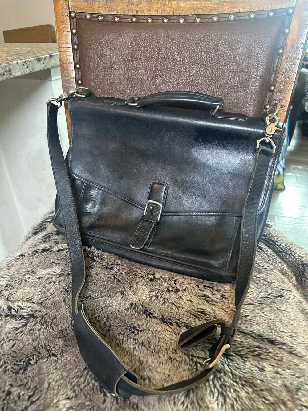 Vintage COACH 5319 Messenger Bag Black Leather Briefcase